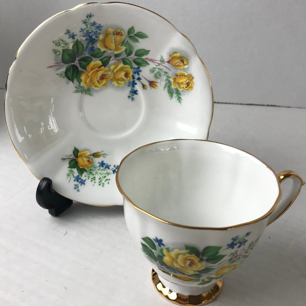 Vtg. Society Fine Bone China Tea Cup and Saucer with Yellow Roses